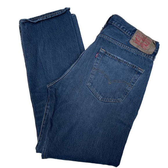 Levi’s 501 button fly original fit straight leg cotton jeans distressed 36x32